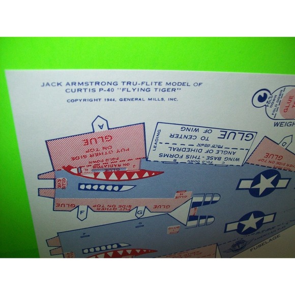 Airplane Toy Jack Armstrong Tru-Flite Model Of Curtis P-40 Flying Tiger GM 1944 - Picture 7 of 12